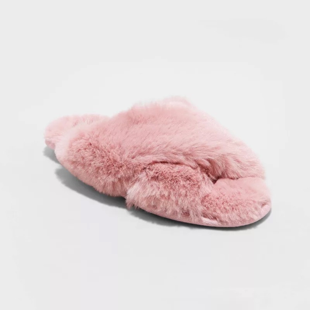 NWT Women's Paris Crossband Faux Fur Slippers - Stars Above